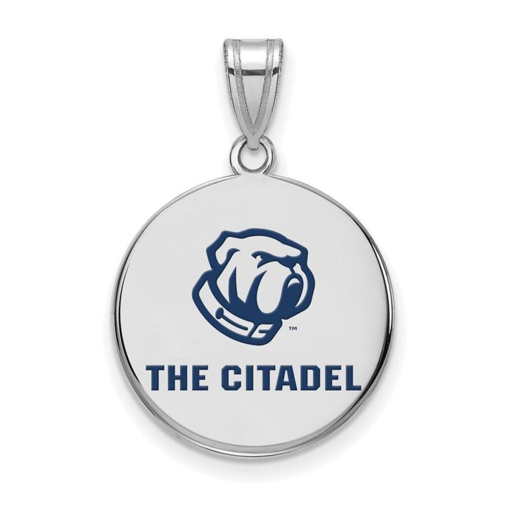 Sterling Silver The Citadel Large Enamel Bulldogs Disc Pendant